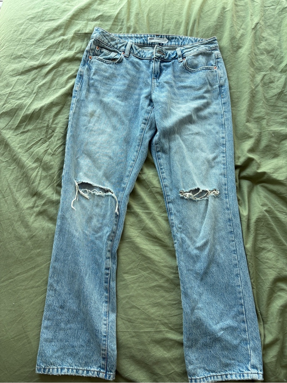 Garage Light Blue Straight-Leg Ripped Jeans